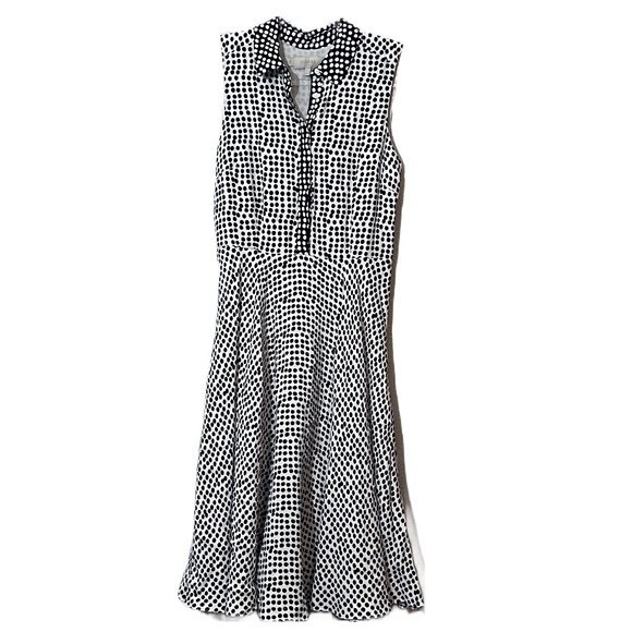 Dresses & Skirts - Hobbs White Polka Dot Black Sleeveless Button Up Midi Dress Size 4